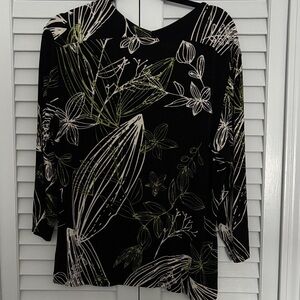 Chico's Black and White Botanical Blouse